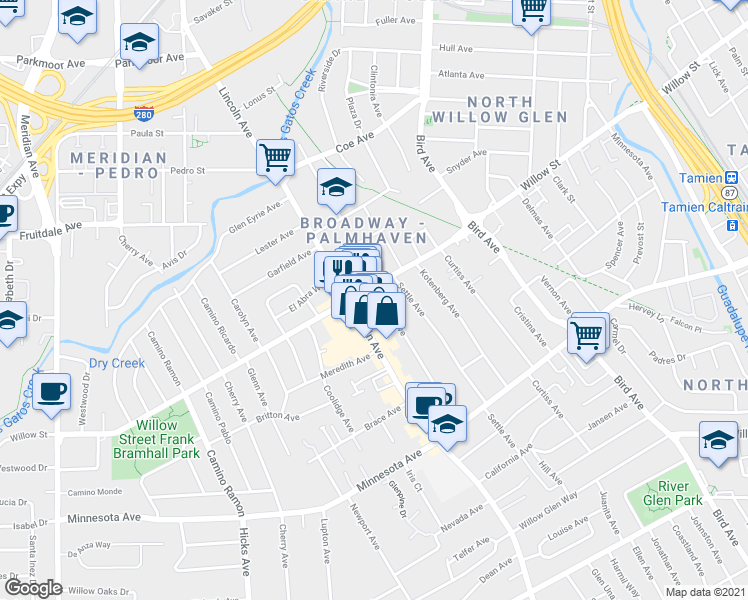 map of restaurants, bars, coffee shops, grocery stores, and more near 1109 Lincoln Avenue in San Jose