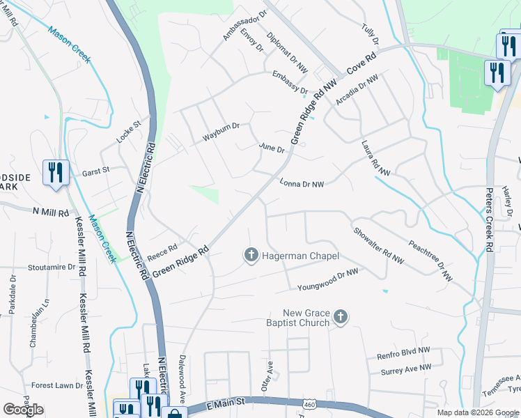 map of restaurants, bars, coffee shops, grocery stores, and more near 1667-1699 Barnett Road Northwest in Roanoke