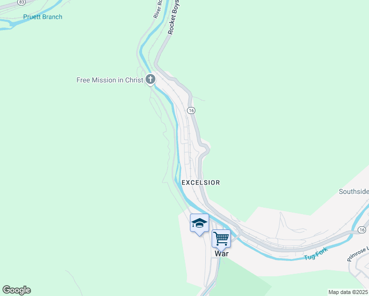 map of restaurants, bars, coffee shops, grocery stores, and more near Excelsior Road in War