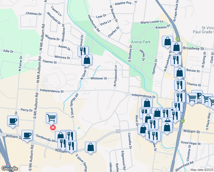 map of restaurants, bars, coffee shops, grocery stores, and more near 2815 Independence Street in Cape Girardeau