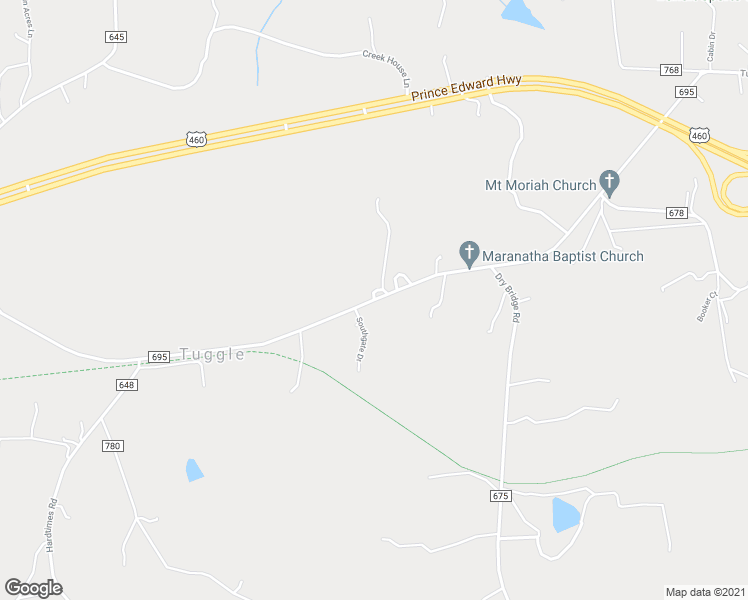map of restaurants, bars, coffee shops, grocery stores, and more near Tuggle Road in Farmville