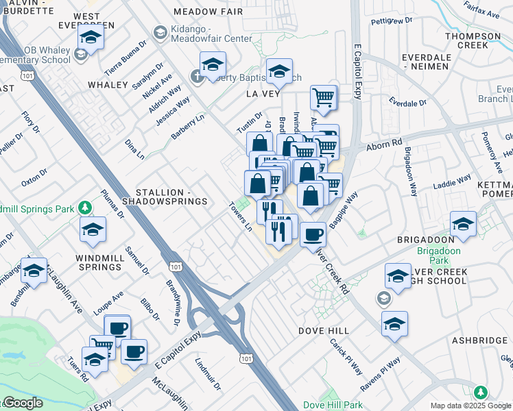 map of restaurants, bars, coffee shops, grocery stores, and more near 136 Lexann Avenue in San Jose