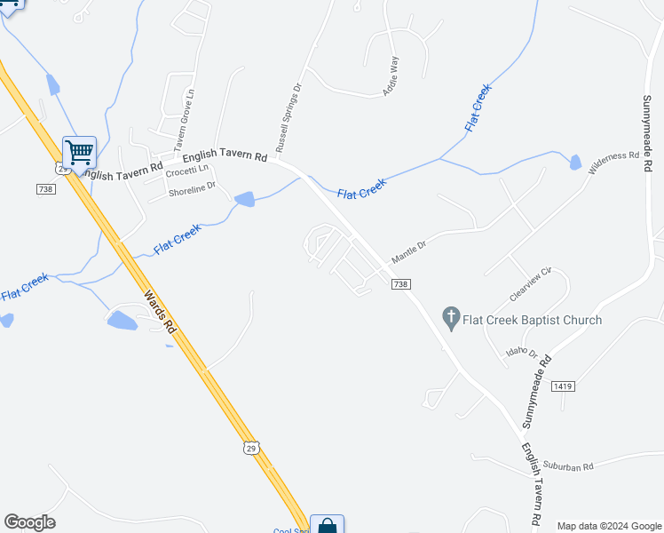 map of restaurants, bars, coffee shops, grocery stores, and more near 81 Warwick Drive in Lynchburg