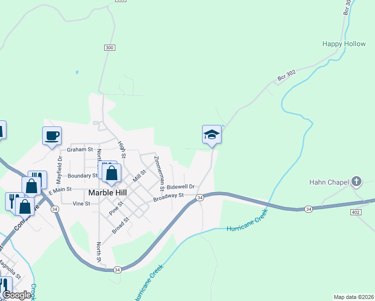 map of restaurants, bars, coffee shops, grocery stores, and more near 5350 Hc 64 in Marble Hill