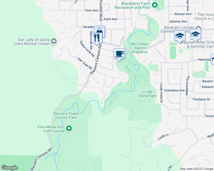 map of restaurants, bars, coffee shops, grocery stores, and more near 10961 Kester Drive in Cupertino