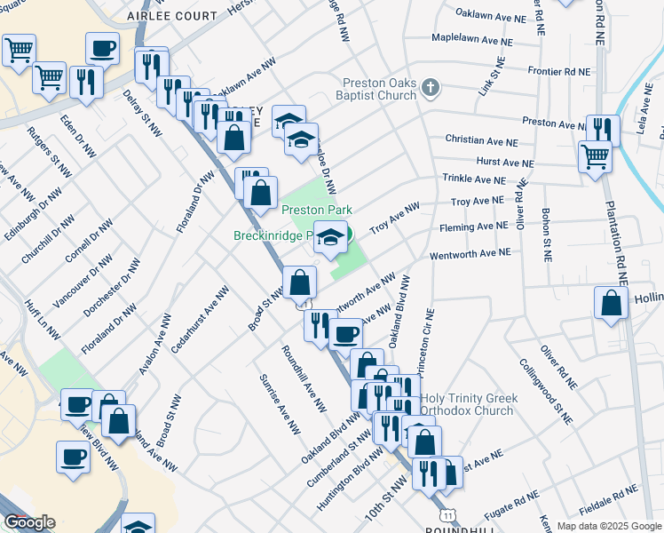 map of restaurants, bars, coffee shops, grocery stores, and more near 3901 Williamson Road in Roanoke