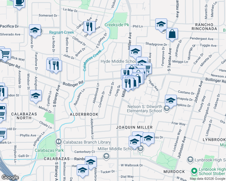 map of restaurants, bars, coffee shops, grocery stores, and more near 1009 Corvette Drive in San Jose
