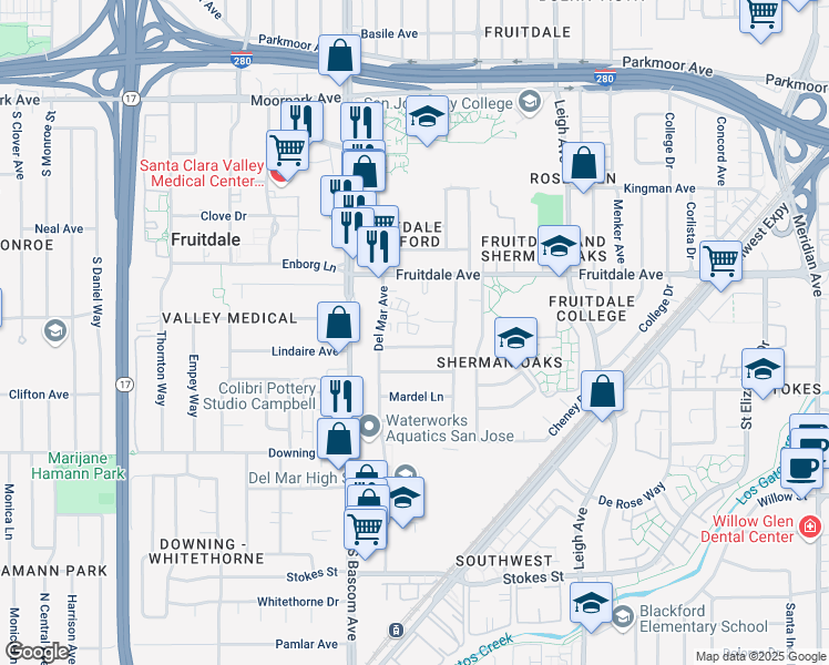 map of restaurants, bars, coffee shops, grocery stores, and more near 2065 Marlboro Court in San Jose