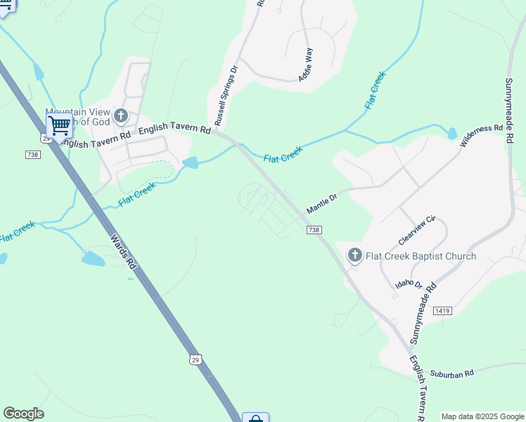 map of restaurants, bars, coffee shops, grocery stores, and more near 57 Warwick Drive in Lynchburg