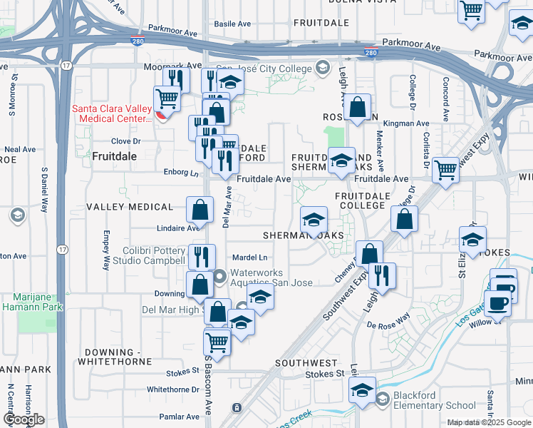 map of restaurants, bars, coffee shops, grocery stores, and more near 936 Princess Anne Drive in San Jose