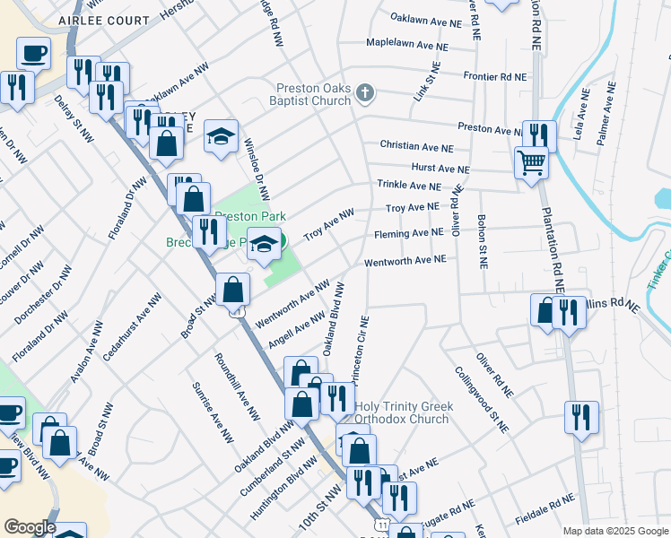map of restaurants, bars, coffee shops, grocery stores, and more near 3230 Wentworth Avenue Northwest in Roanoke