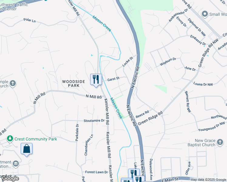 map of restaurants, bars, coffee shops, grocery stores, and more near 1510 Gaines Street in Salem