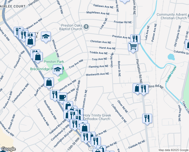 map of restaurants, bars, coffee shops, grocery stores, and more near 139 Wentworth Avenue Northeast in Roanoke