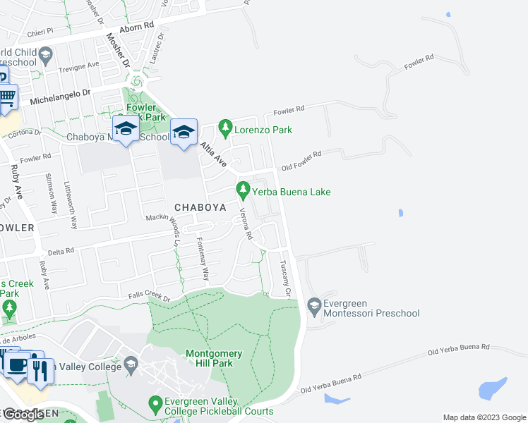 map of restaurants, bars, coffee shops, grocery stores, and more near 3530 Jasmine Circle in San Jose