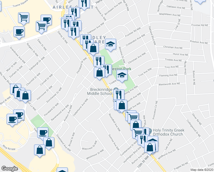 map of restaurants, bars, coffee shops, grocery stores, and more near 3998 Williamson Road in Roanoke