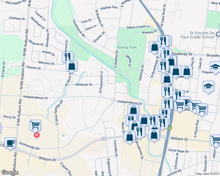 map of restaurants, bars, coffee shops, grocery stores, and more near 8 Hazel Street in Cape Girardeau