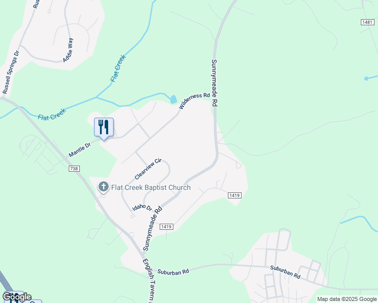 map of restaurants, bars, coffee shops, grocery stores, and more near 706 Sunnymeade Road in Rustburg