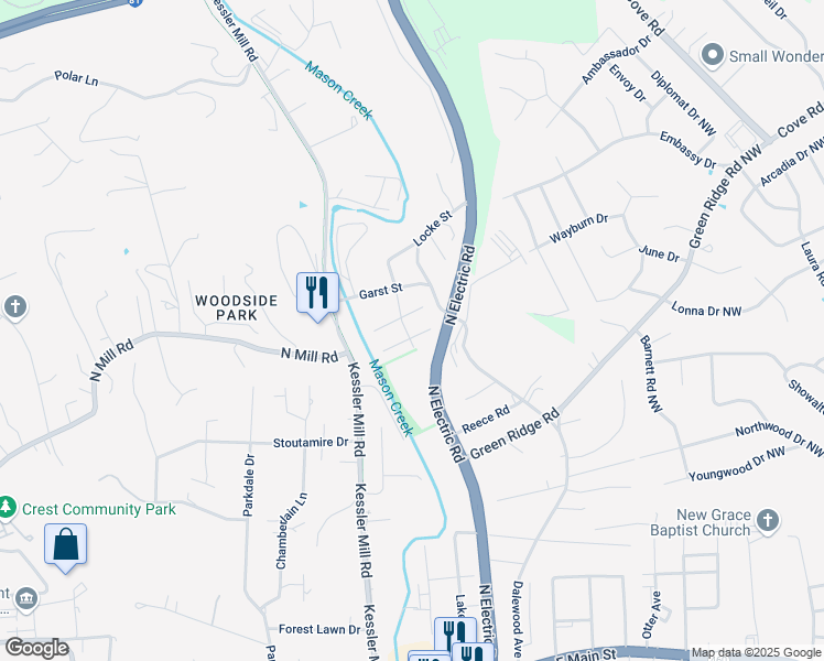 map of restaurants, bars, coffee shops, grocery stores, and more near 1610 Gaines Street in Salem