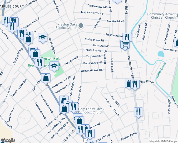 map of restaurants, bars, coffee shops, grocery stores, and more near 139 Wentworth Avenue Northeast in Roanoke