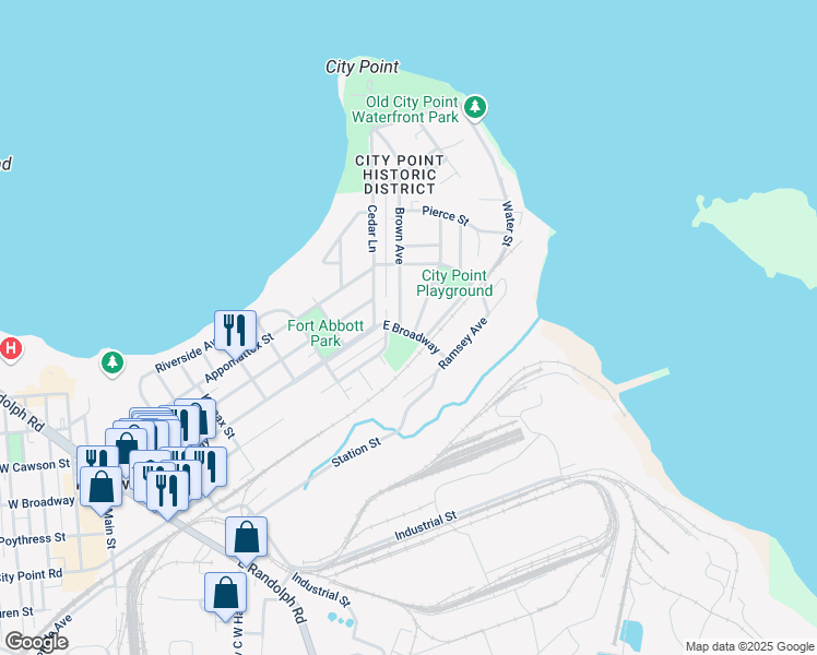 map of restaurants, bars, coffee shops, grocery stores, and more near 303 Brown Avenue in Hopewell