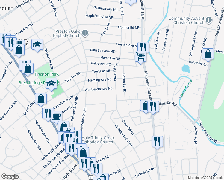 map of restaurants, bars, coffee shops, grocery stores, and more near 315 Wentworth Avenue Northeast in Roanoke