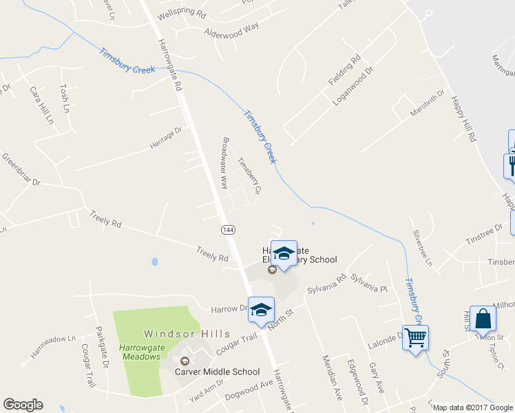 map of restaurants, bars, coffee shops, grocery stores, and more near 15307 Timsberry Circle in Chester