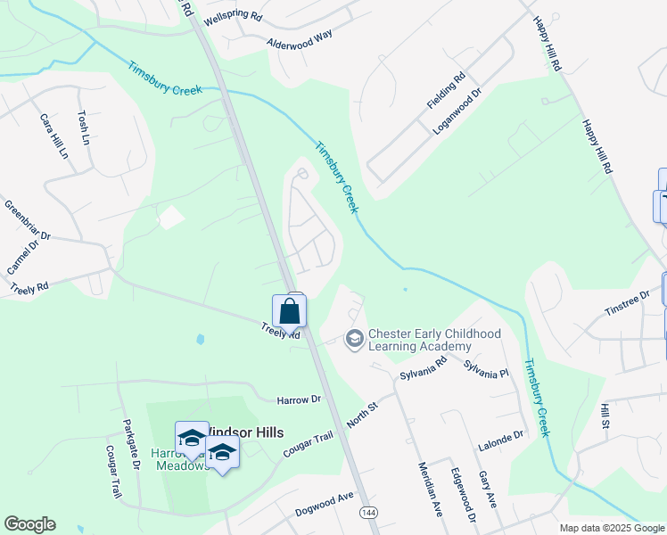 map of restaurants, bars, coffee shops, grocery stores, and more near 15307 Timsberry Circle in Chester