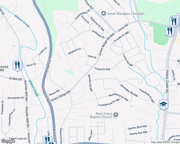 map of restaurants, bars, coffee shops, grocery stores, and more near 6024 Green Ridge Road Northwest in Roanoke