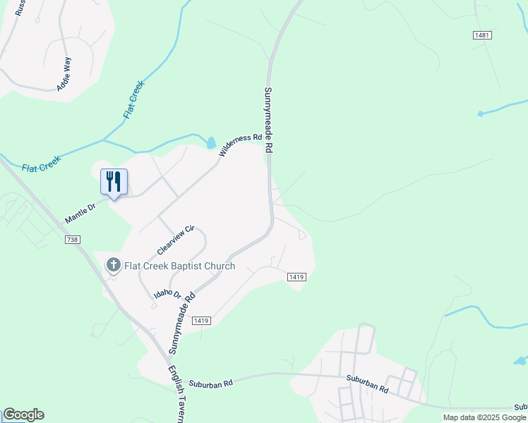 map of restaurants, bars, coffee shops, grocery stores, and more near 648 Sunnymeade Road in Rustburg