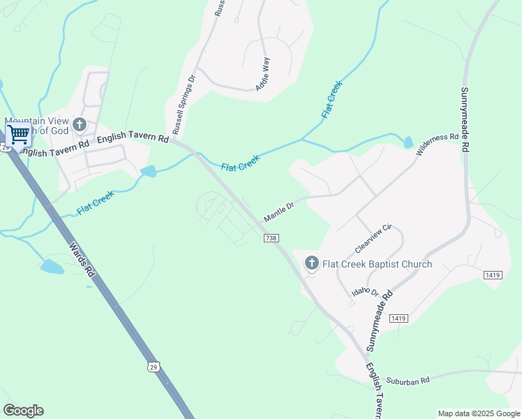 map of restaurants, bars, coffee shops, grocery stores, and more near 1971 English Tavern Road in Lynchburg
