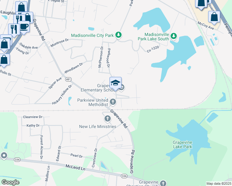 map of restaurants, bars, coffee shops, grocery stores, and more near 1150 Hayes Avenue in Madisonville
