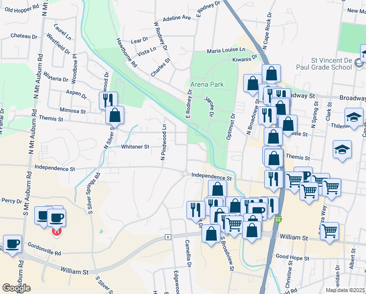 map of restaurants, bars, coffee shops, grocery stores, and more near 8 Hazel Street in Cape Girardeau