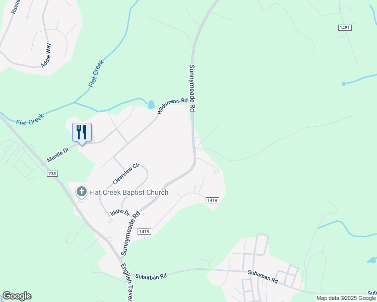 map of restaurants, bars, coffee shops, grocery stores, and more near 648 Sunnymeade Road in Rustburg