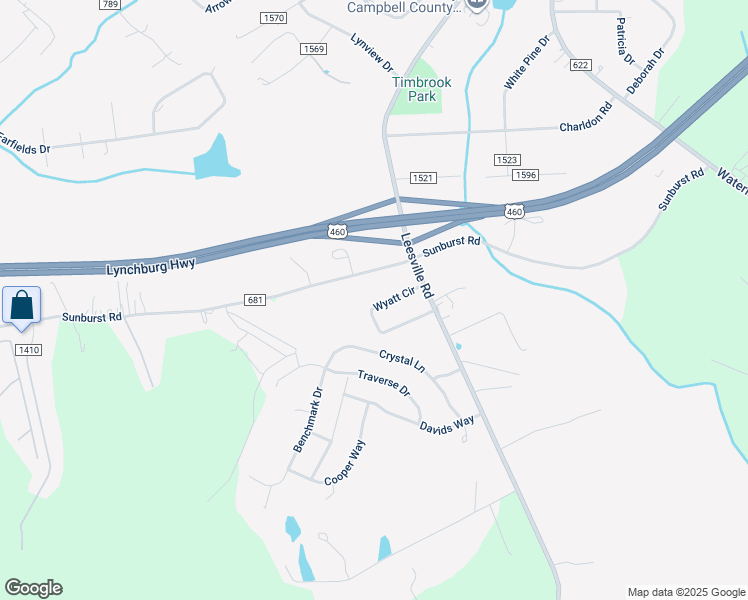 map of restaurants, bars, coffee shops, grocery stores, and more near 216 Wyatt Circle in Evington
