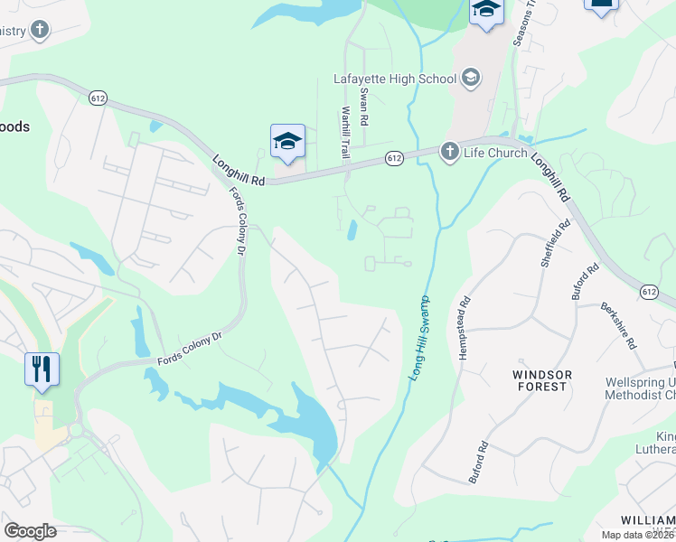 map of restaurants, bars, coffee shops, grocery stores, and more near 7 Efford Ct in Williamsburg
