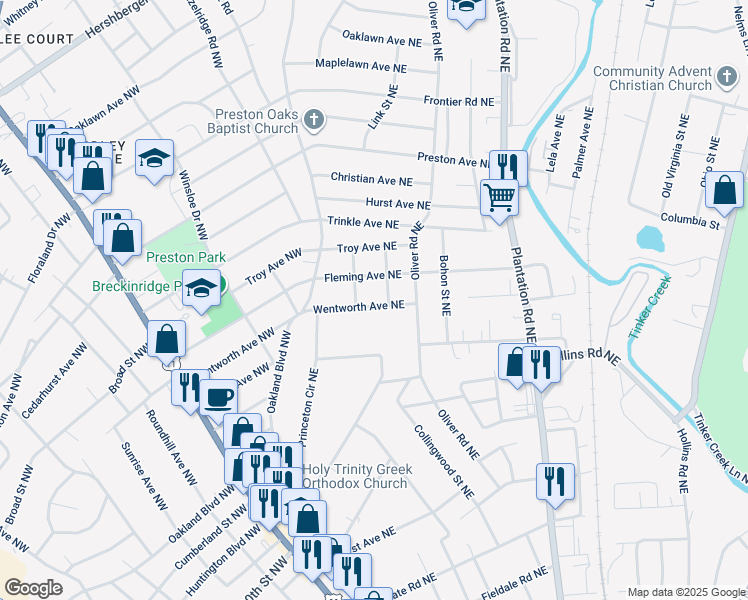 map of restaurants, bars, coffee shops, grocery stores, and more near 218 Wentworth Avenue Northeast in Roanoke