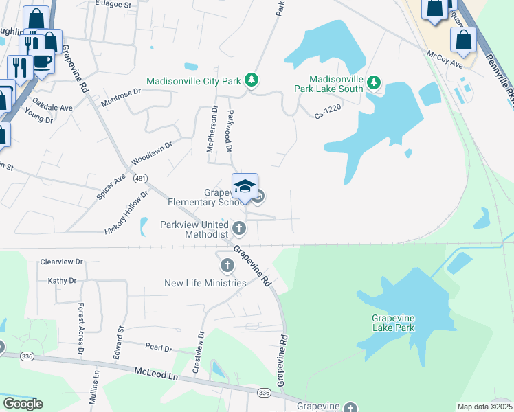 map of restaurants, bars, coffee shops, grocery stores, and more near 1150 Hayes Avenue in Madisonville