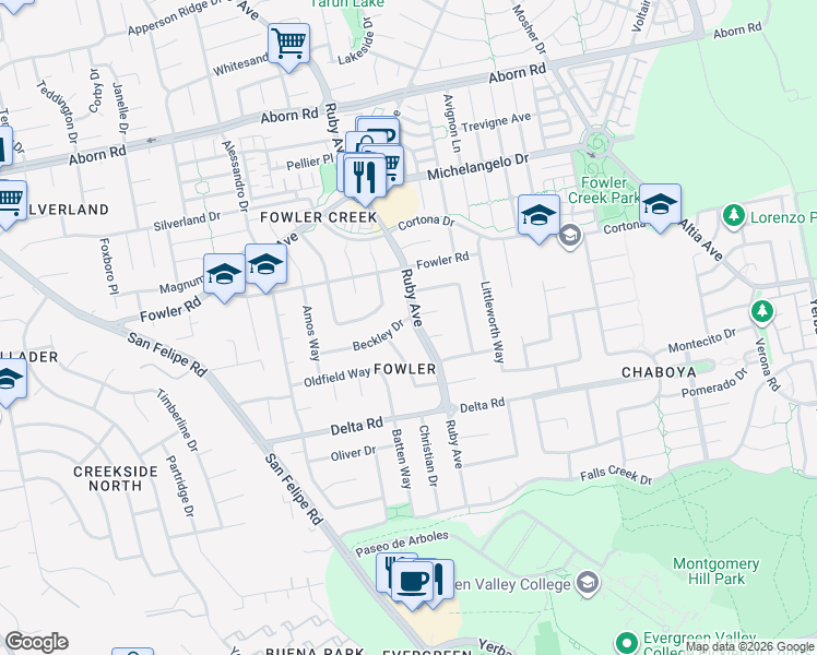 map of restaurants, bars, coffee shops, grocery stores, and more near 3115 Panmure Court in San Jose
