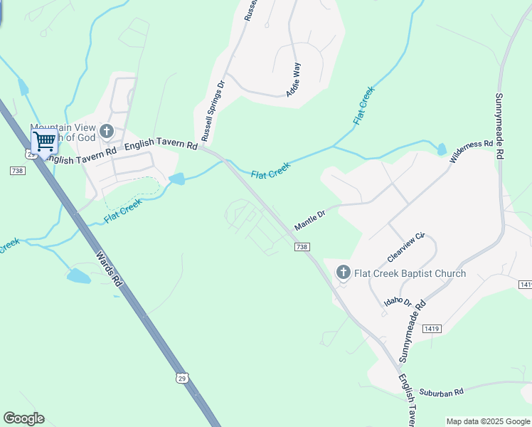 map of restaurants, bars, coffee shops, grocery stores, and more near 1971 English Tavern Road in Lynchburg
