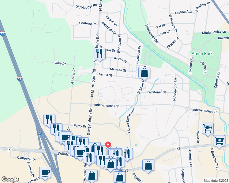 map of restaurants, bars, coffee shops, grocery stores, and more near 3120 Independence Street in Cape Girardeau