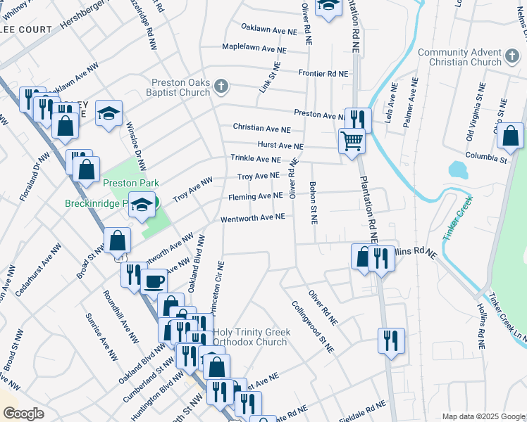 map of restaurants, bars, coffee shops, grocery stores, and more near 218 Wentworth Avenue Northeast in Roanoke