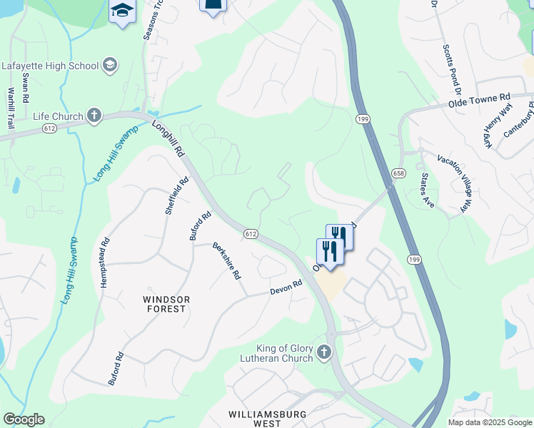 map of restaurants, bars, coffee shops, grocery stores, and more near 4700 Longhill Road in Williamsburg