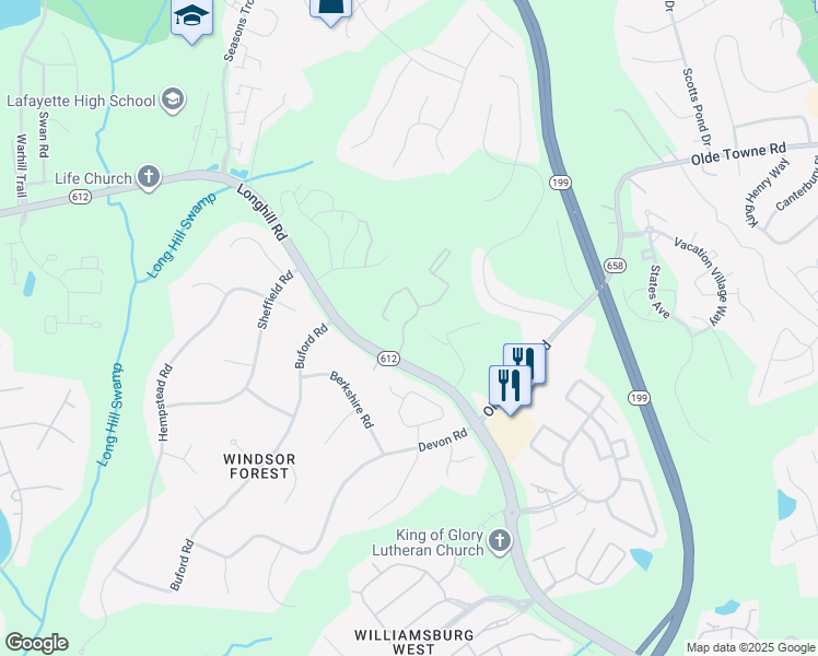 map of restaurants, bars, coffee shops, grocery stores, and more near 100 Glenburnie Road in Williamsburg