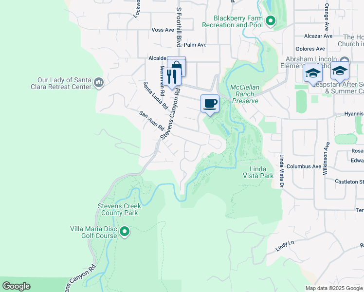 map of restaurants, bars, coffee shops, grocery stores, and more near 10893 Canyon Vista Drive in Cupertino