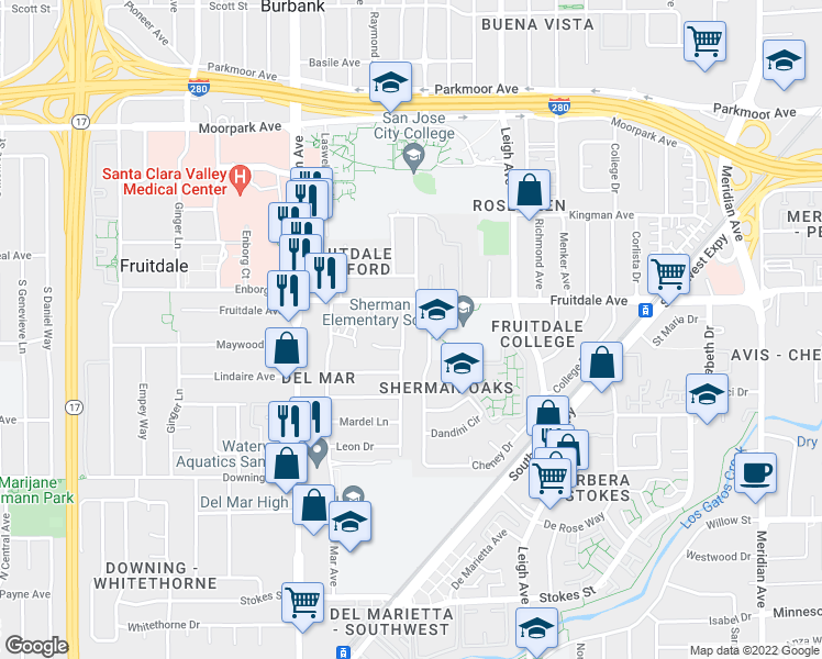 map of restaurants, bars, coffee shops, grocery stores, and more near 926 Princess Anne Drive in San Jose