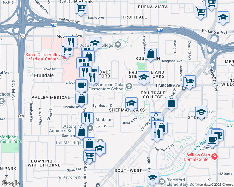 map of restaurants, bars, coffee shops, grocery stores, and more near 926 Princess Anne Drive in San Jose