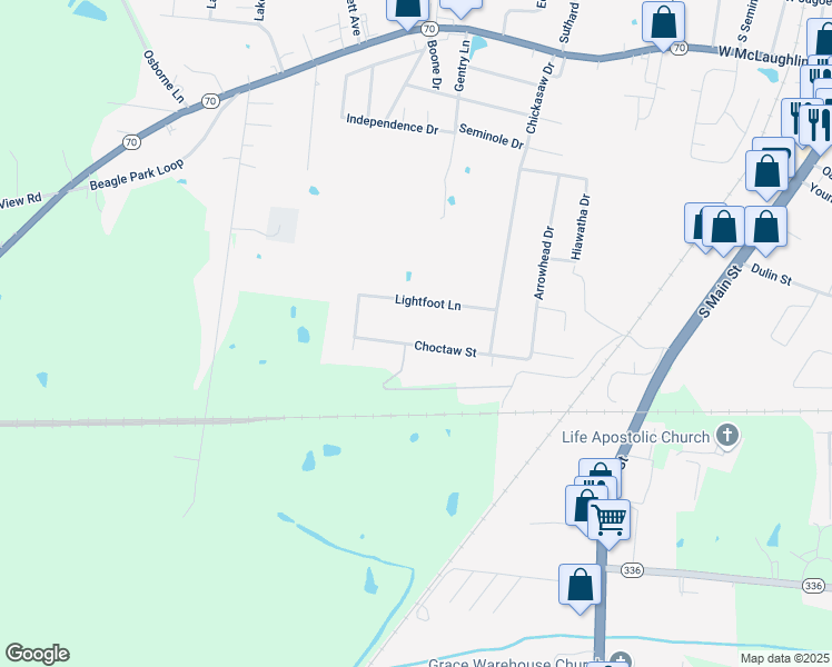 map of restaurants, bars, coffee shops, grocery stores, and more near 722-736 Choctaw Street in Madisonville