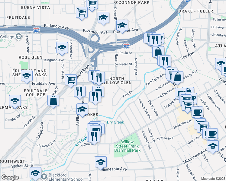 map of restaurants, bars, coffee shops, grocery stores, and more near 974 Twin Brook Drive in San Jose