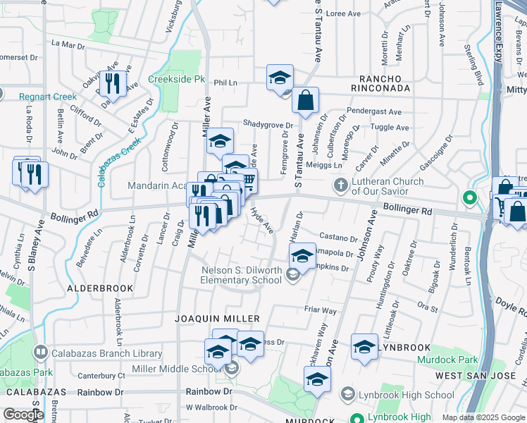 map of restaurants, bars, coffee shops, grocery stores, and more near in San Jose