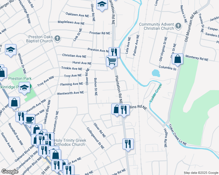 map of restaurants, bars, coffee shops, grocery stores, and more near 520 Wentworth Avenue Northeast in Roanoke